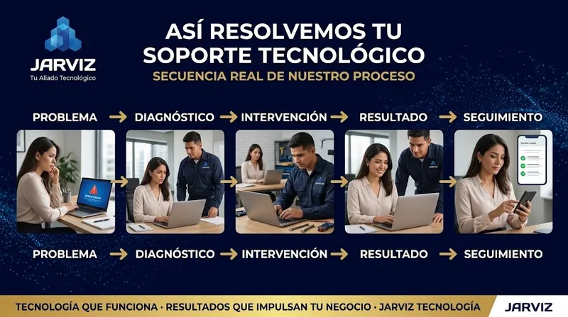 Así funciona el soporte técnico para empresas en Juriquilla — proceso JARVIZ Tecnología